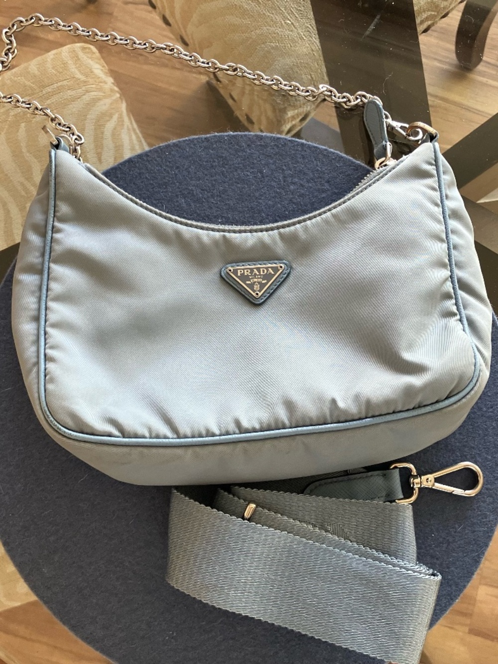 PRADA Re-Edition 2005 Nylon -Shoulder Crossbody Bag Light Blue Silver Hardware